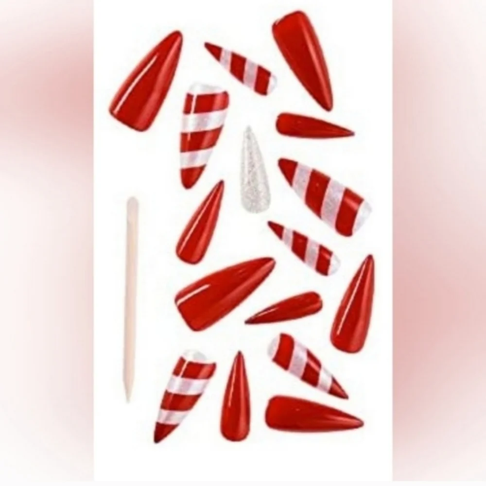 Gel Press On Nails - Snow Queen Holiday Winter Candy Canes